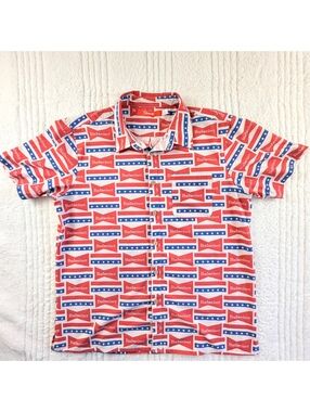 Shinesty Budweiser Shirt Mens XL Red White Blue All Over Print Button Up